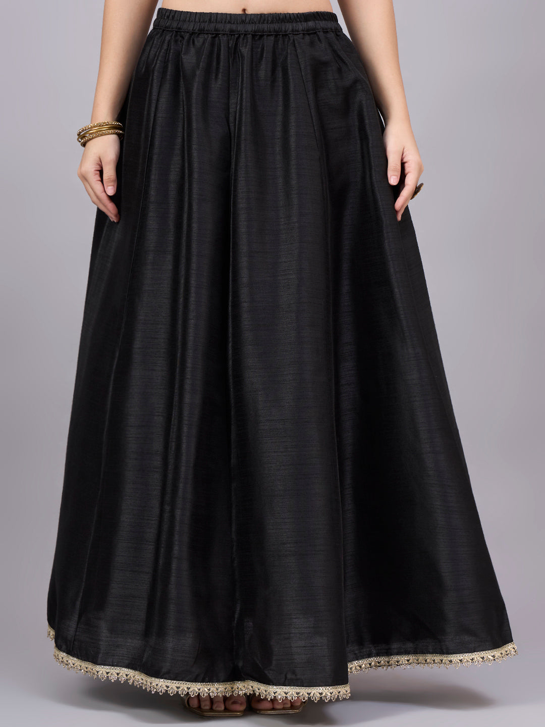 Black Embroidered Border Flowy Skirt