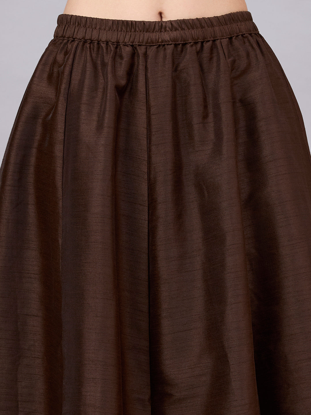Coffee Embroidered Border Flowy Skirt