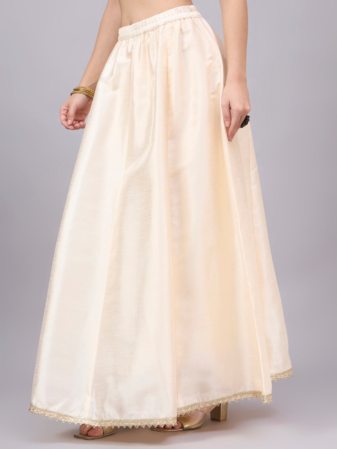 Cream Embroidered Border Flowy Skirt