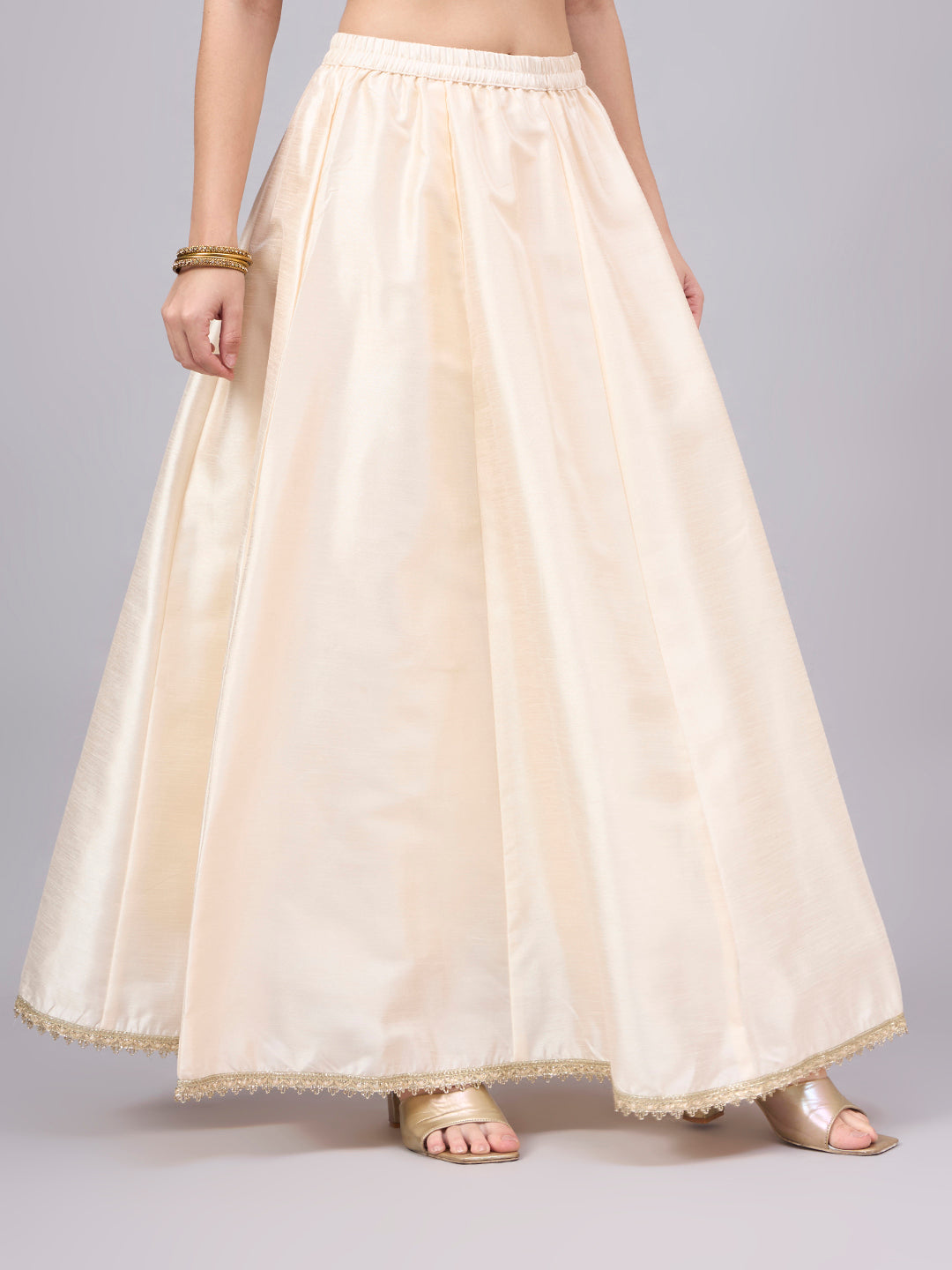 Cream Embroidered Border Flowy Skirt