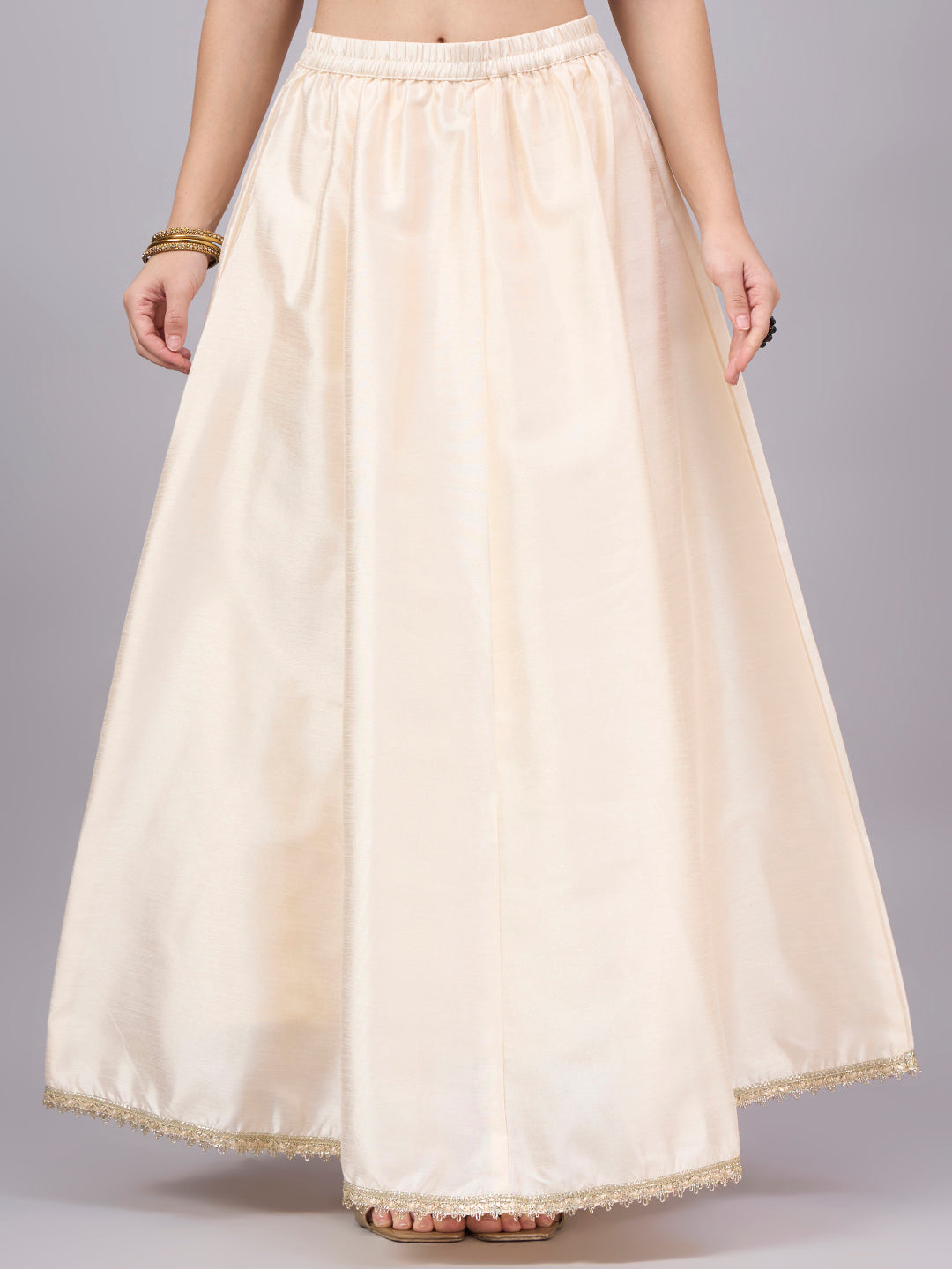 Cream Embroidered Border Flowy Skirt