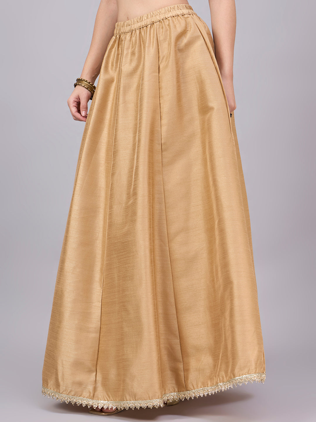 Khaki Embroidered Border Flowy Skirt