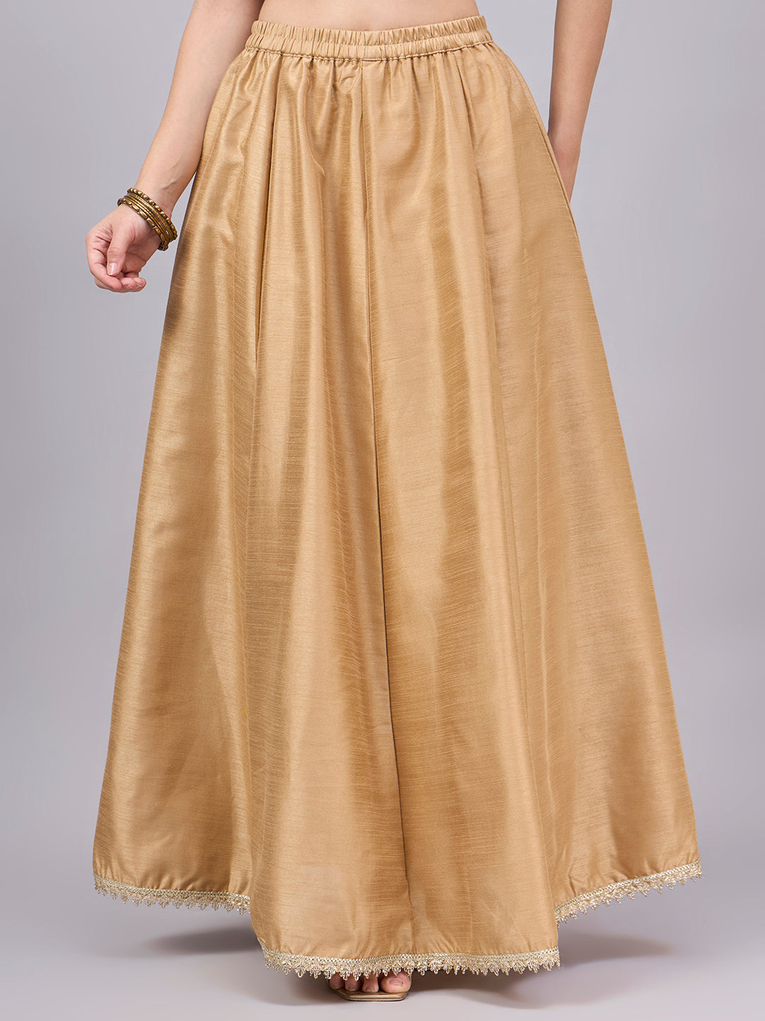 Khaki Embroidered Border Flowy Skirt