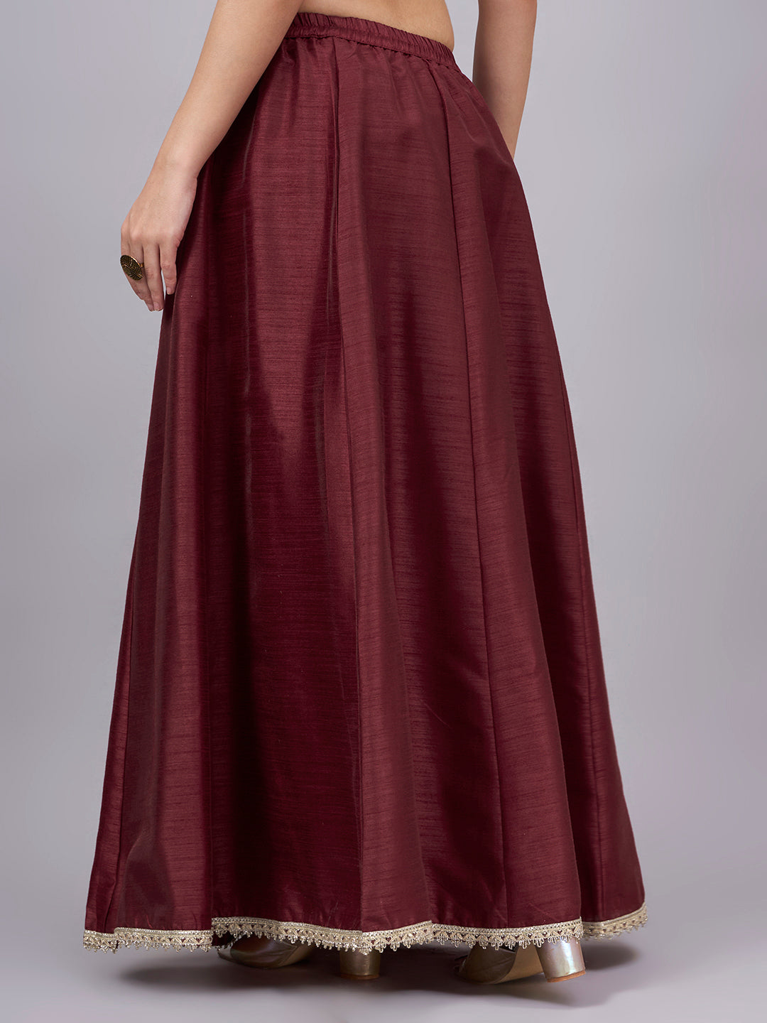 Maroon Embroidered Border Flowy Skirt