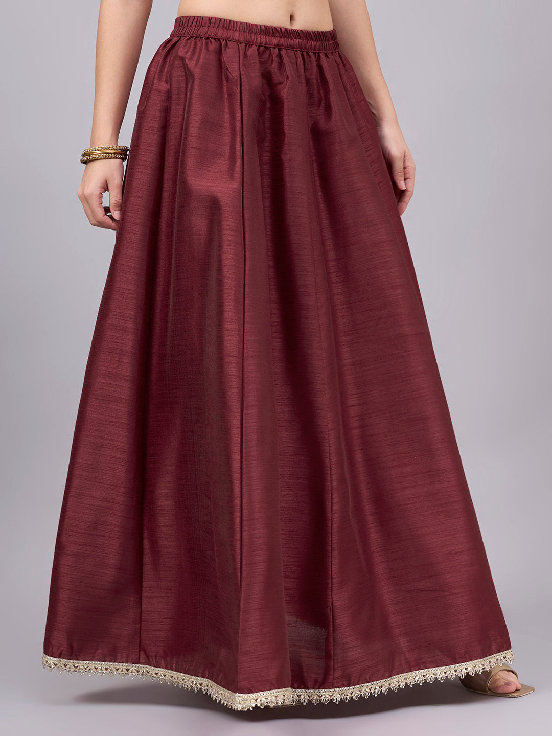 Maroon Embroidered Border Flowy Skirt