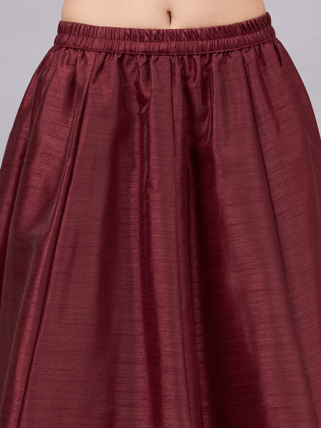 Maroon Embroidered Border Flowy Skirt