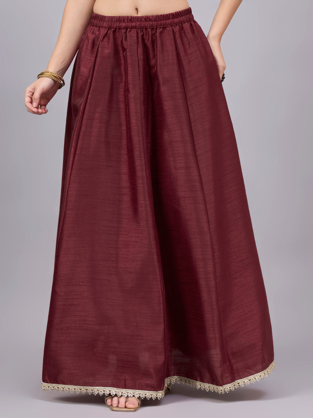 Maroon Embroidered Border Flowy Skirt