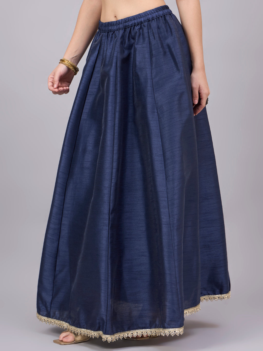 Blue Embroidered Border Flowy Skirt