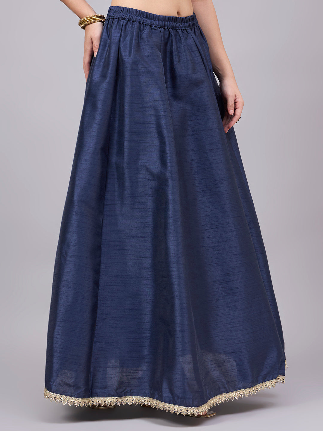 Blue Embroidered Border Flowy Skirt