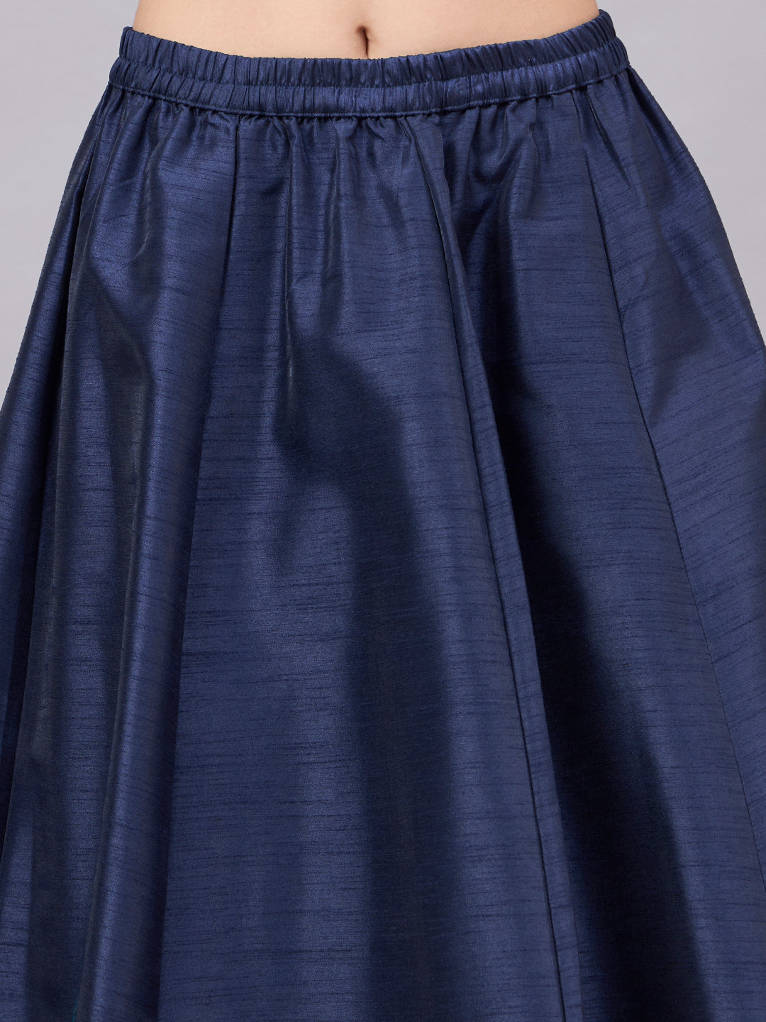 Navy Blue Embroidered Border Flowy Skirt