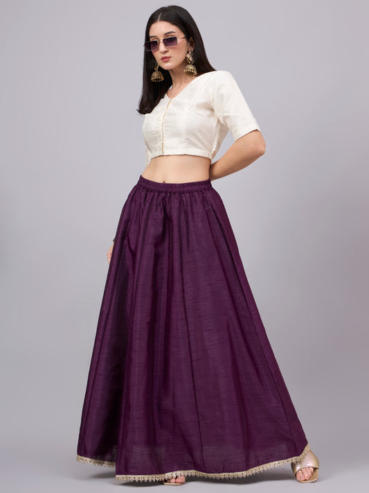 Wine Embroidered Border Flowy Skirt