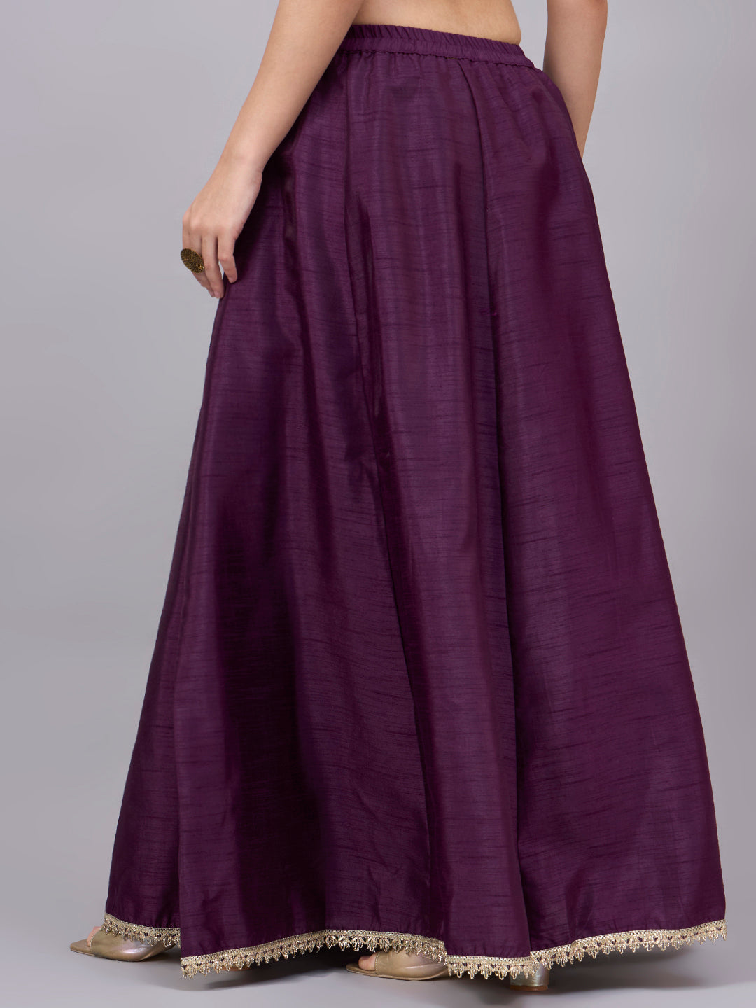 Wine Embroidered Border Flowy Skirt