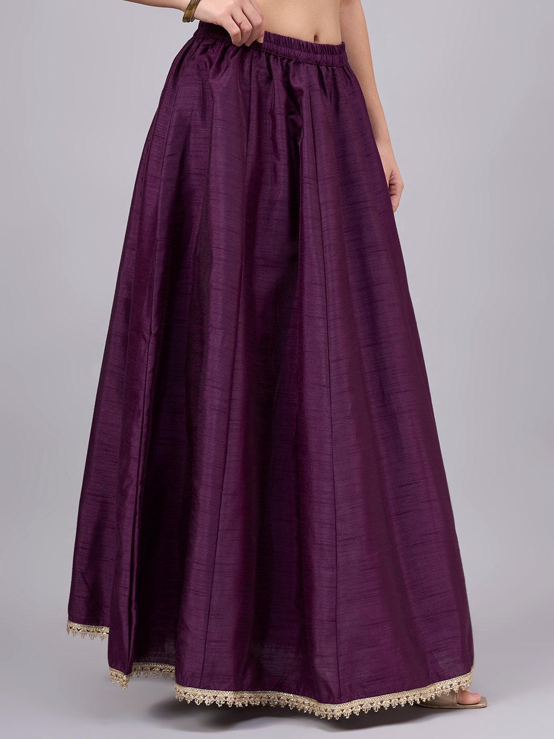 Wine Embroidered Border Flowy Skirt