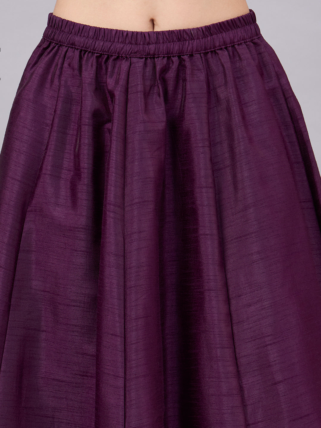 Wine Embroidered Border Flowy Skirt