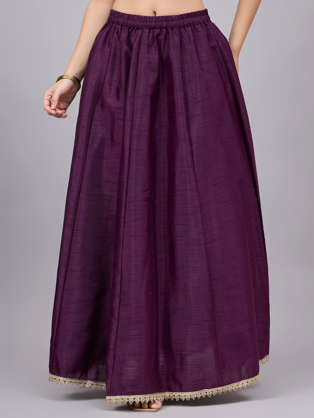 Wine Embroidered Border Flowy Skirt