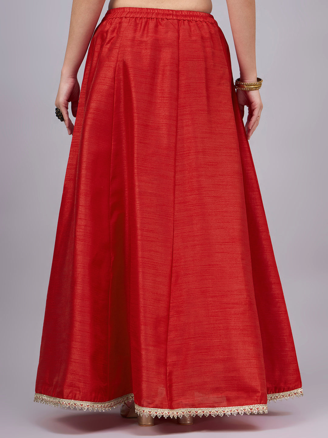 Red Embroidered Border Flowy Skirt