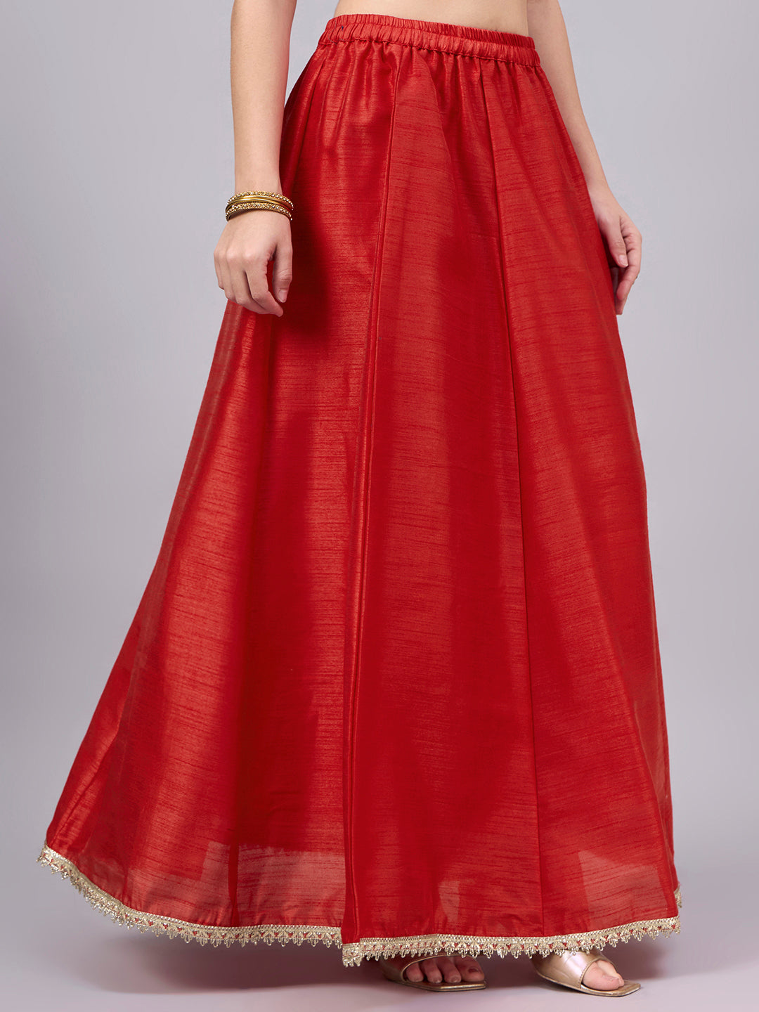 Red Embroidered Border Flowy Skirt