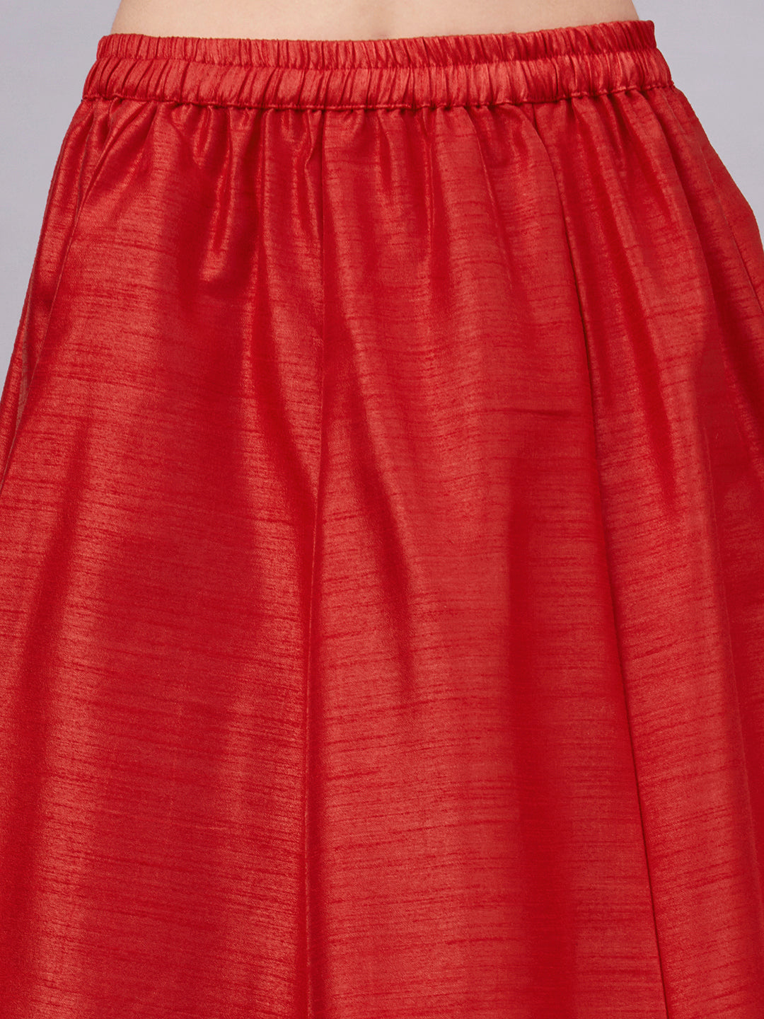 Red Embroidered Border Flowy Skirt