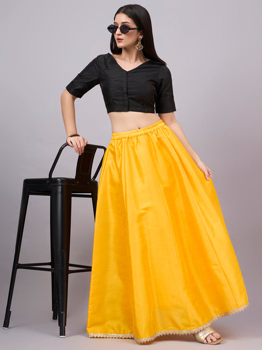 Yellow Embroidered Border Flowy Skirt