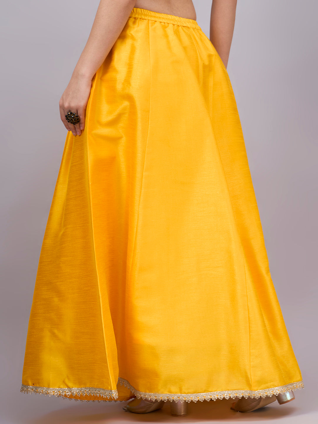 Yellow Embroidered Border Flowy Skirt