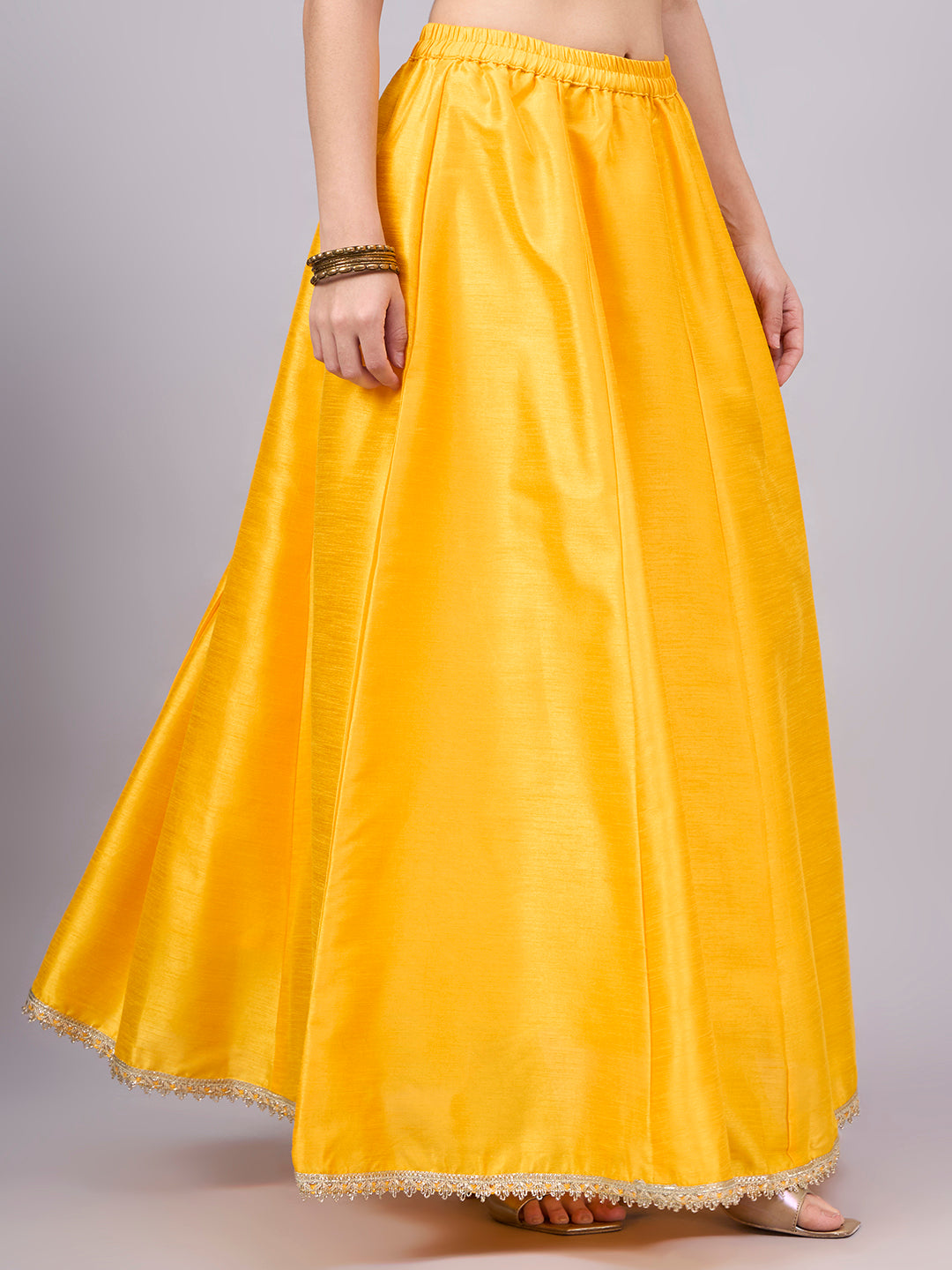 Yellow Embroidered Border Flowy Skirt