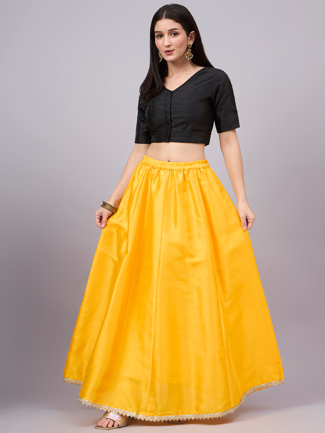 Yellow Embroidered Border Flowy Skirt