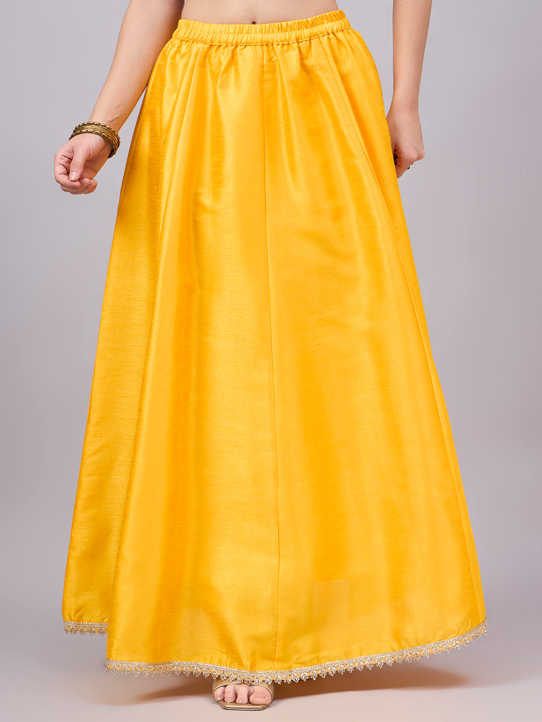 Yellow Embroidered Border Flowy Skirt